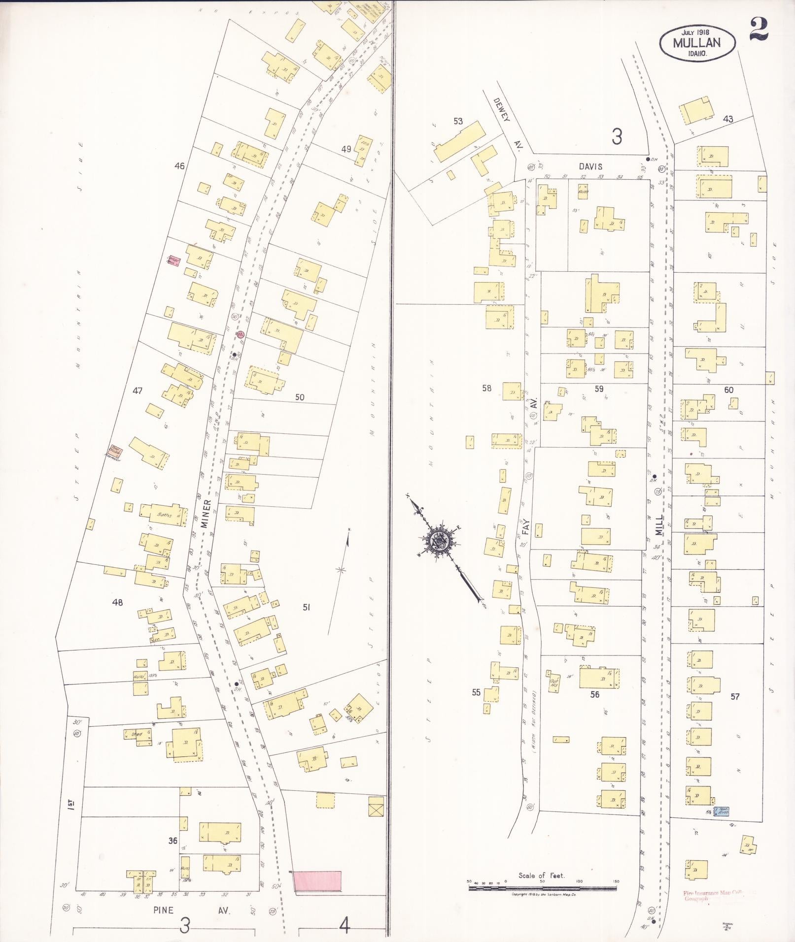 Sanborn Fire Insurance Map from Mullan, Shoshone County, Idaho (1918), Sheet #0002 - Complete Map Set gallery image, historic Sanborn map, vintage wall art, Idaho Idaho