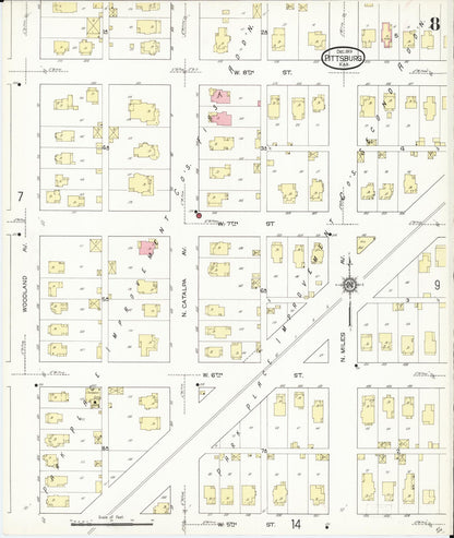 Sanborn Fire Insurance Map from Pittsburg, Crawford County, Kansas (1913), Sheet #0008 - Complete Map Set gallery image, historic Sanborn map, vintage wall art, Kansas Kansas