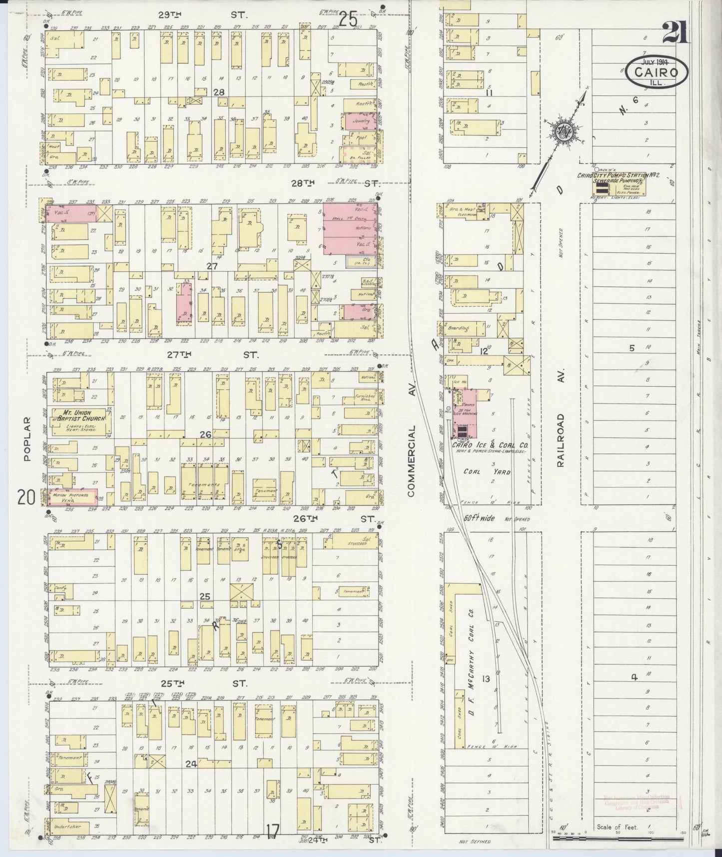 Sanborn Fire Insurance Map from Cairo, Alexander County, Illinois (1914), Sheet #0021 - Complete Map Set gallery image, historic Sanborn map, vintage wall art, Illinois Illinois