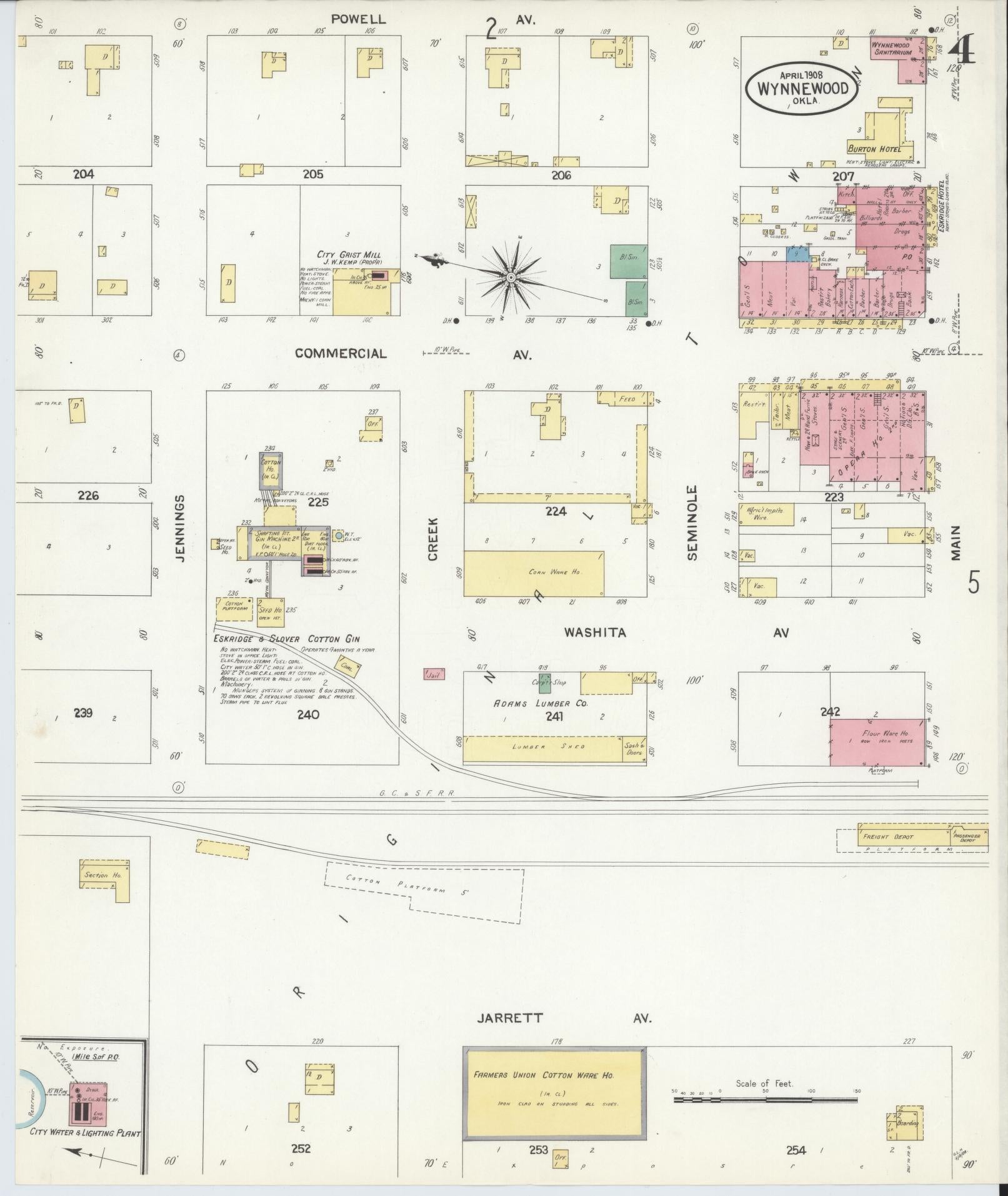 Sanborn Fire Insurance Map from Wynnewood, Garvin County, Oklahoma (1908), Sheet #0004 - Complete Map Set gallery image, historic Sanborn map, vintage wall art, Oklahoma Oklahoma