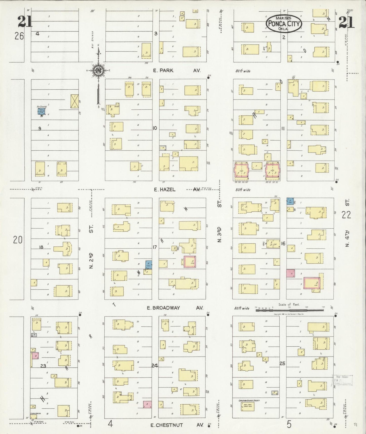 Sanborn Fire Insurance Map from Ponca City, Kay County, Oklahoma (1925), Sheet #0021 - Complete Map Set gallery image, historic Sanborn map, vintage wall art, Oklahoma Oklahoma