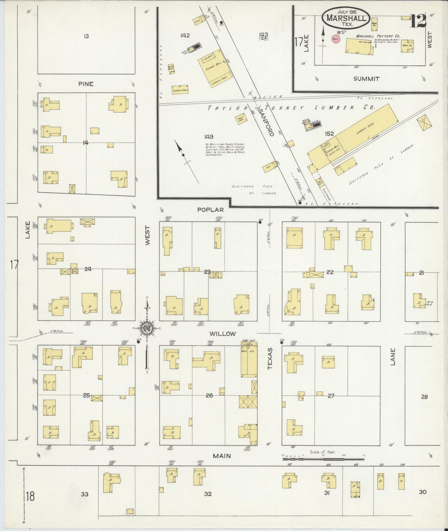Sanborn Fire Insurance Map from Marshall, Harrison County, Texas (1915), Sheet #0012 - Historic Sanborn Fire Insurance Map Print, vintage old map wall art, antique decor, genealogy gift, Texas Texas map
