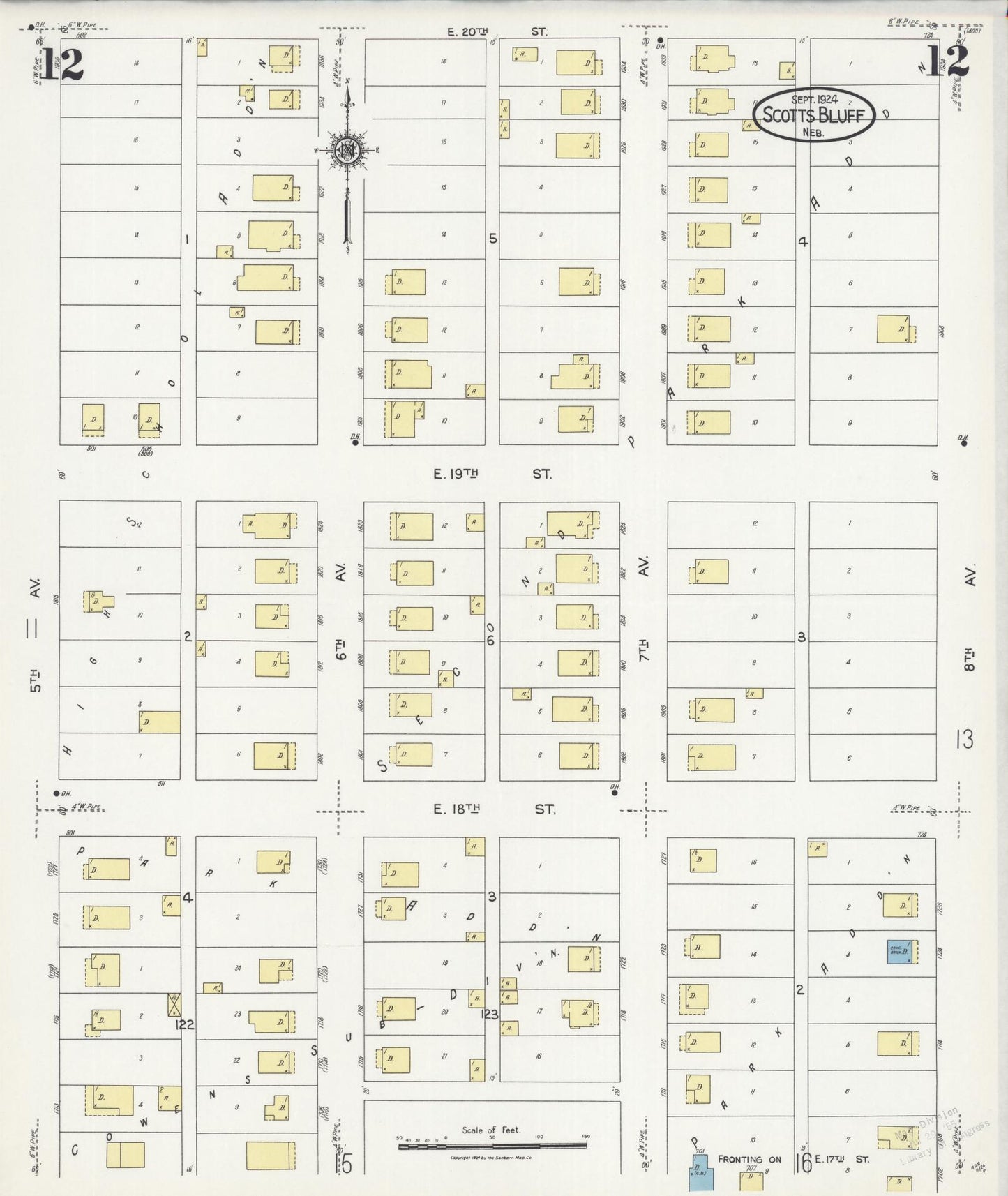 Sanborn Fire Insurance Map from Scottsbluff, Scotts Bluff County, Nebraska (1924), Sheet #0012 - Historic Sanborn Fire Insurance Map Print, vintage old map wall art, antique decor, genealogy gift, Nebraska Nebraska map