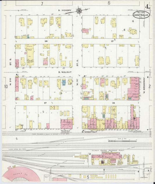 Sanborn Fire Insurance Map from Centralia, Marion, Clinton, Jefferson, and Washington Counties, Illinois (1909), Sheet #0004 - Historic Sanborn Fire Insurance Map Print, vintage old map wall art, antique decor, genealogy gift, Illinois Illinois map
