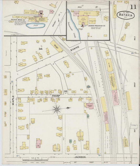 Sanborn Fire Insurance Map from Batavia, Genesee County, New York (1890), Sheet #0011 - Historic Sanborn Fire Insurance Map Print, vintage old map wall art, antique decor, genealogy gift, New York New York map