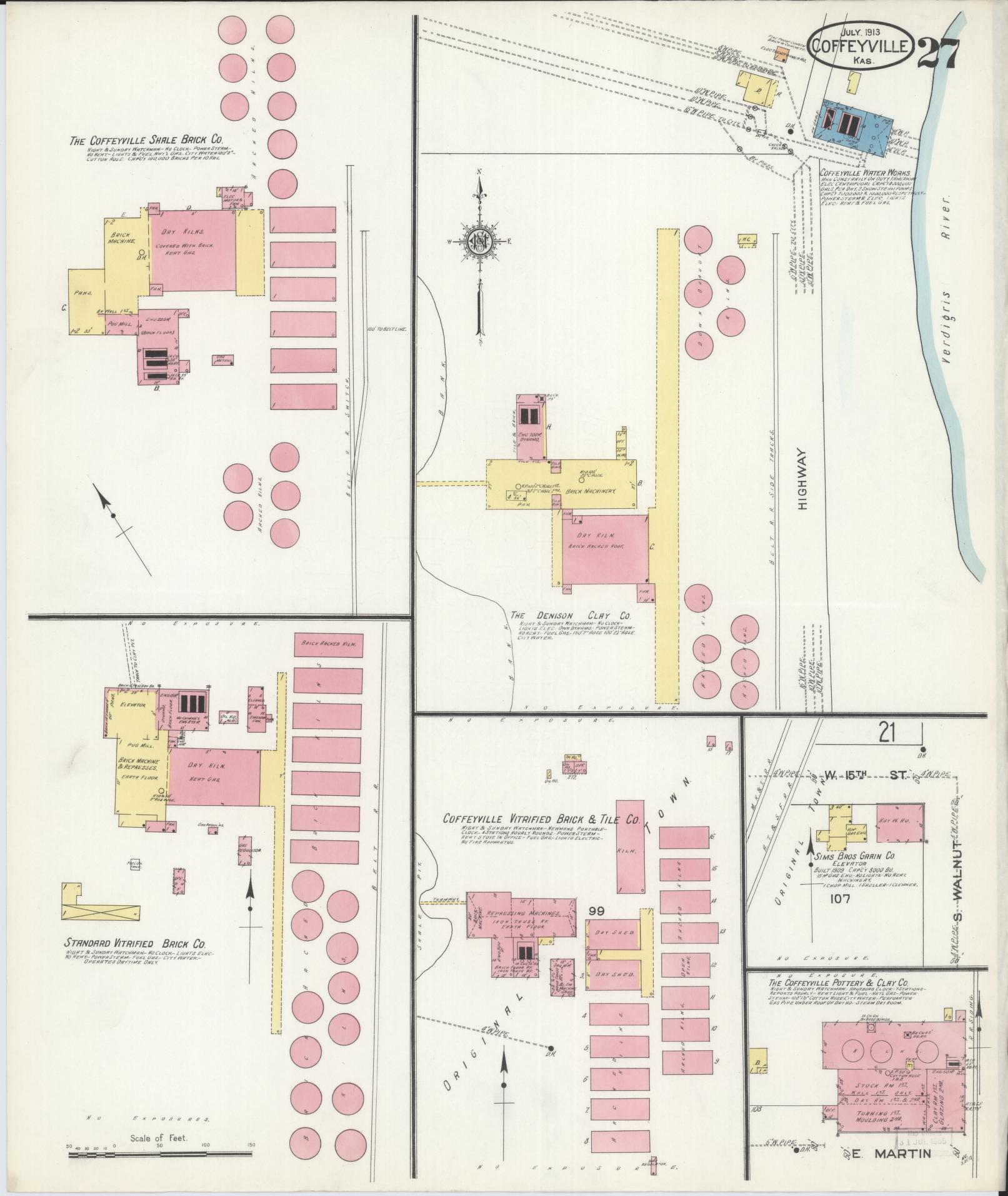 Sanborn Fire Insurance Map from Coffeyville, Montgomery County, Kansas (1913), Sheet #0027 - Historic Sanborn Fire Insurance Map Print, vintage old map wall art, antique decor, genealogy gift, Kansas Kansas map
