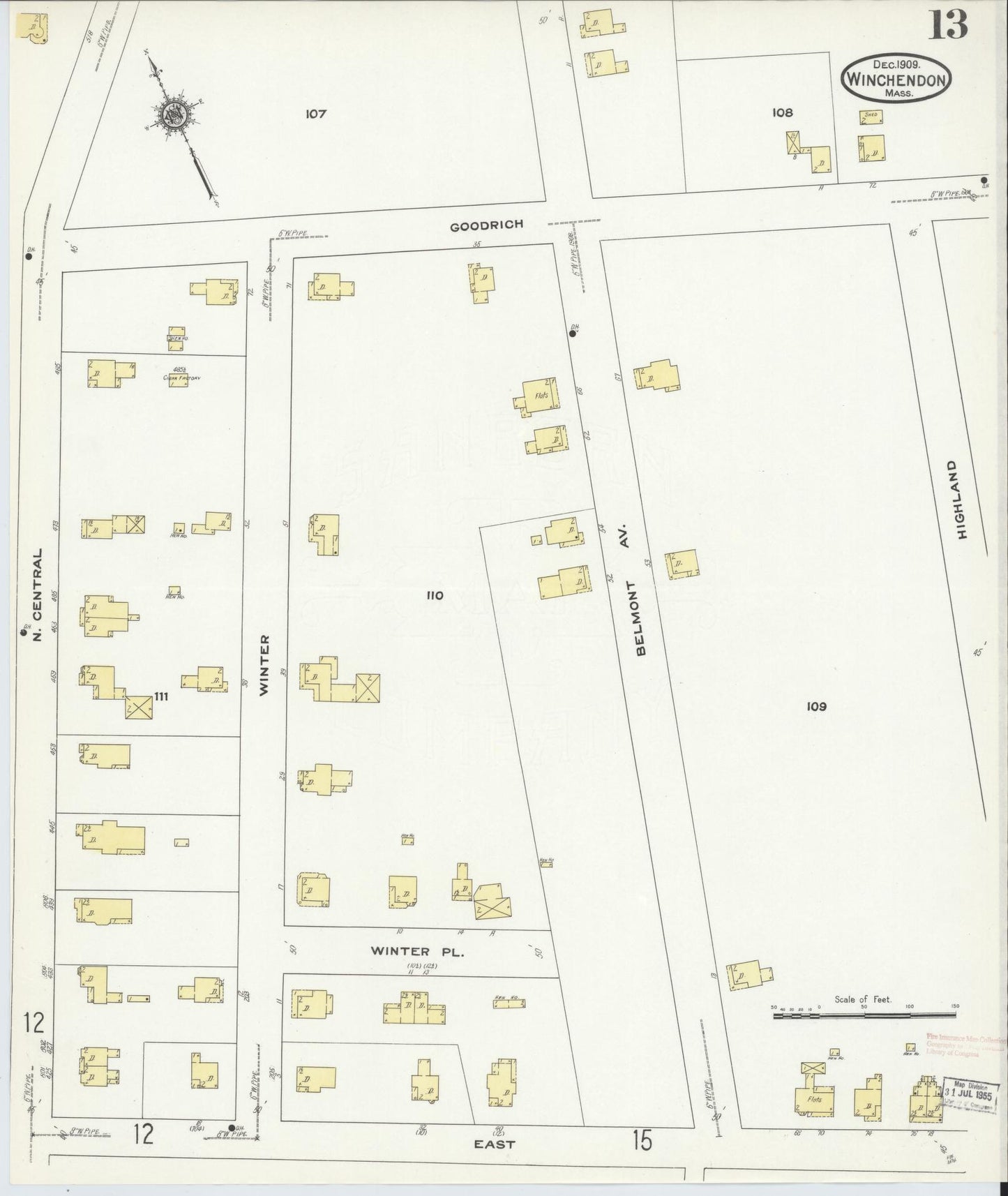 Sanborn Fire Insurance Map from Winchendon, Worcester County, Massachusetts (1909), Sheet #0013 - Historic Sanborn Fire Insurance Map Print, vintage old map wall art, antique decor, genealogy gift, Massachusetts Massachusetts map