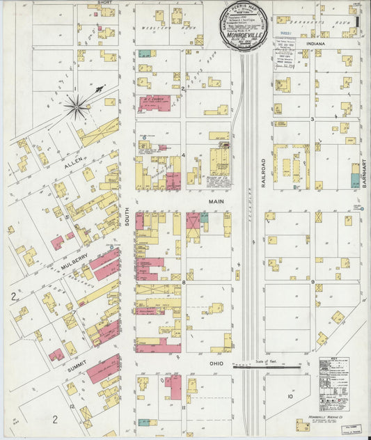 Sanborn Fire Insurance Map from Monroeville, Allen County, Indiana (1900), Sheet #0001 - Historic Sanborn Fire Insurance Map Print, vintage old map wall art, antique decor, genealogy gift, Indiana Indiana map