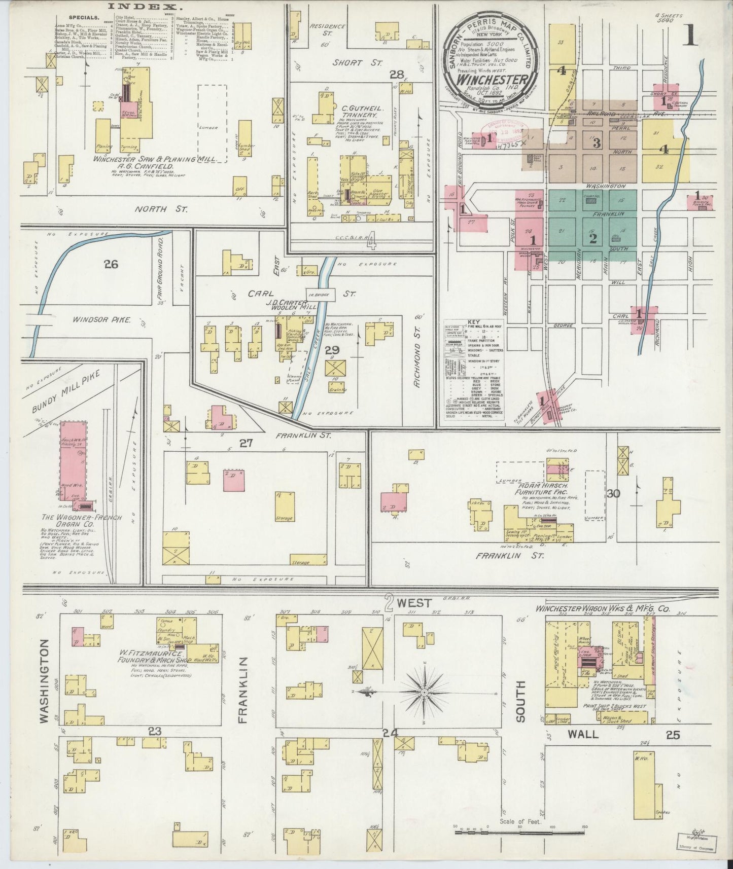 Sanborn Fire Insurance Map from Winchester, Randolph County, Indiana (1892), Sheet #0001 - Historic Sanborn Fire Insurance Map Print, vintage old map wall art, antique decor, genealogy gift, Indiana Indiana map