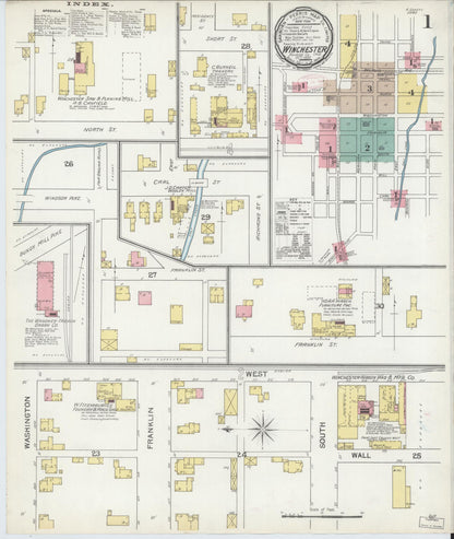 Sanborn Fire Insurance Map from Winchester, Randolph County, Indiana (1892), Sheet #0001 - Historic Sanborn Fire Insurance Map Print, vintage old map wall art, antique decor, genealogy gift, Indiana Indiana map