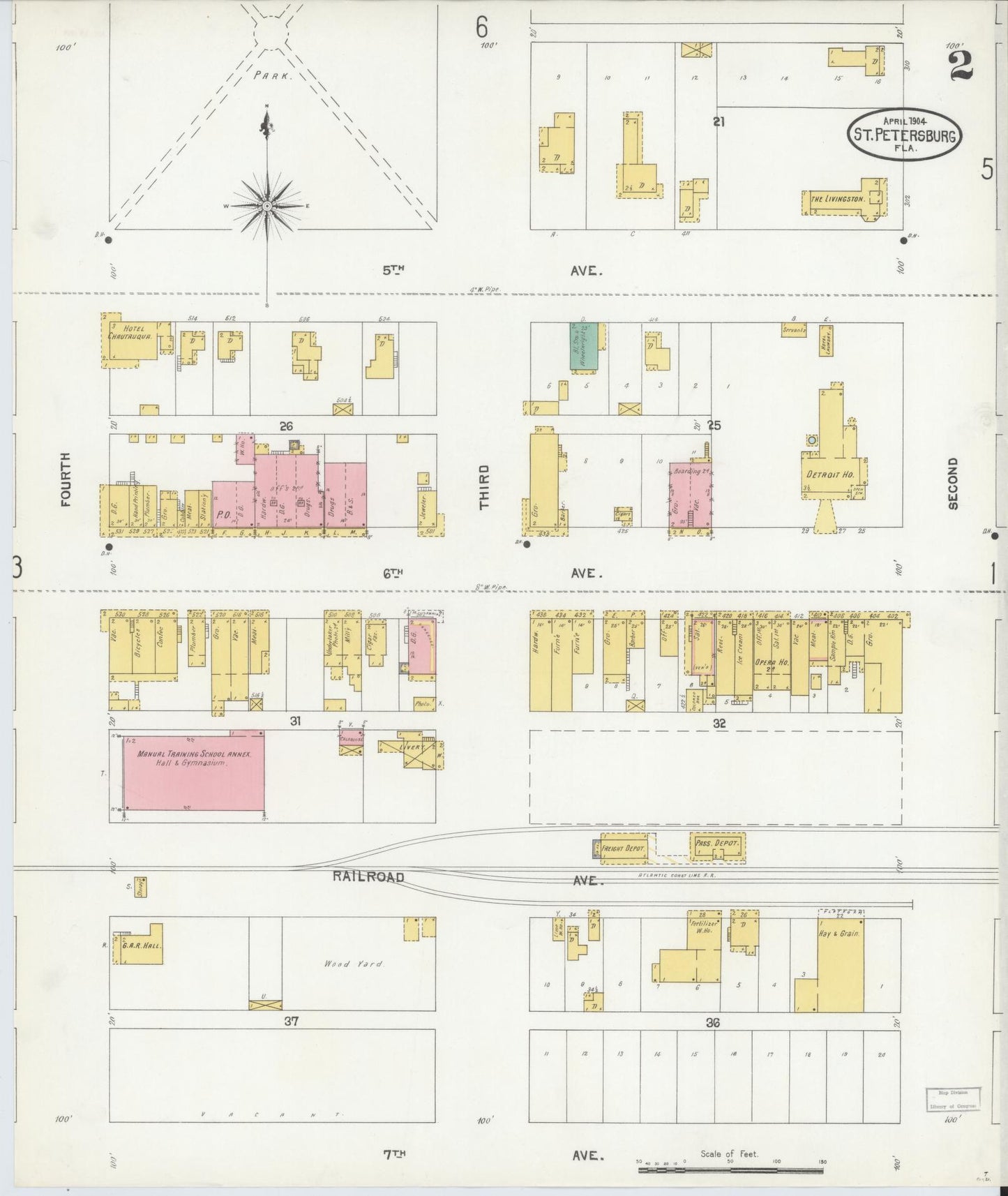 Sanborn Fire Insurance Map from Saint Petersburg, Pinellas County, Florida (1904), Sheet #0002 - Complete Map Set gallery image, historic Sanborn map, vintage wall art, Florida Florida