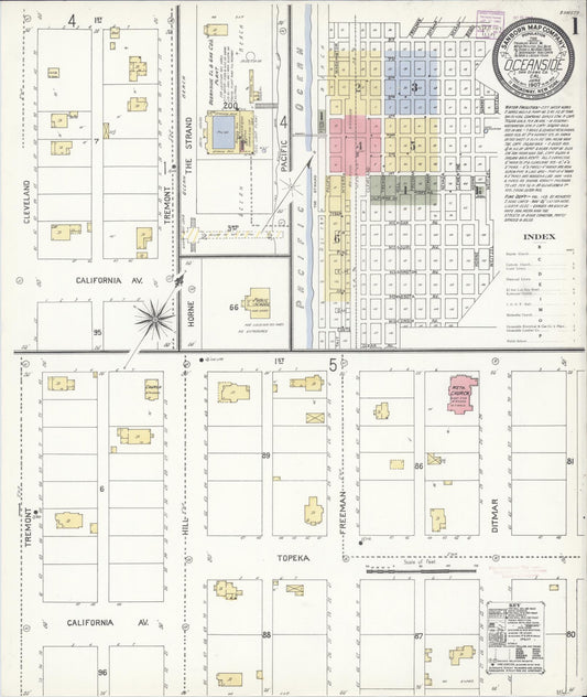 Sanborn Fire Insurance Map from Oceanside, San Diego County, California (1907), Sheet #0001 - Complete Map Set gallery image, historic Sanborn map, vintage wall art, California California