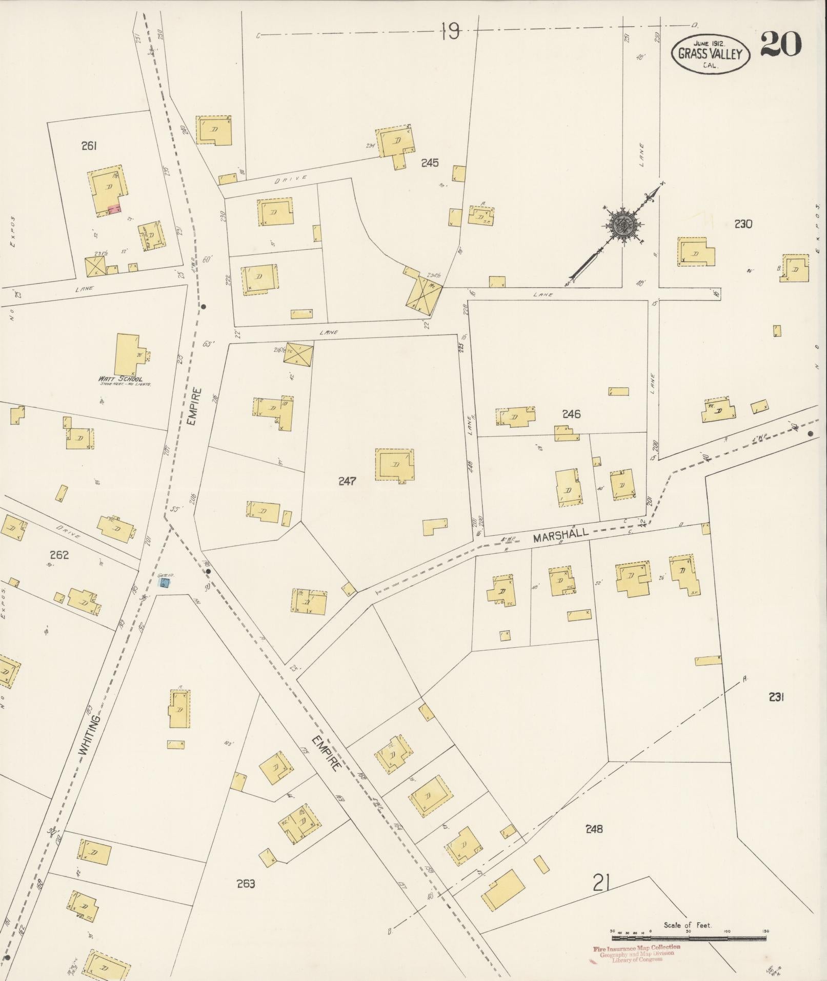 Sanborn Fire Insurance Map from Grass Valley, Nevada County, California (1912), Sheet #0020 - Historic Sanborn Fire Insurance Map Print, vintage old map wall art, antique decor, genealogy gift, Grass Valley Nevada map