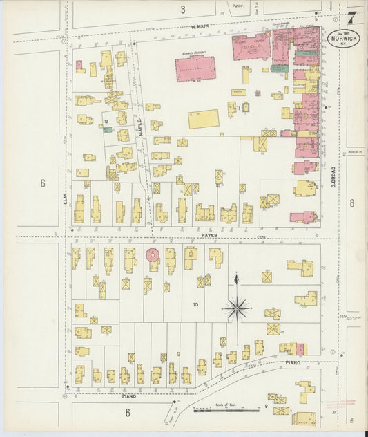 Sanborn Fire Insurance Map from Norwich, Chenango County, New York (1903), Sheet #0007 - Historic Sanborn Fire Insurance Map Print, vintage old map wall art, antique decor, genealogy gift, New York New York map