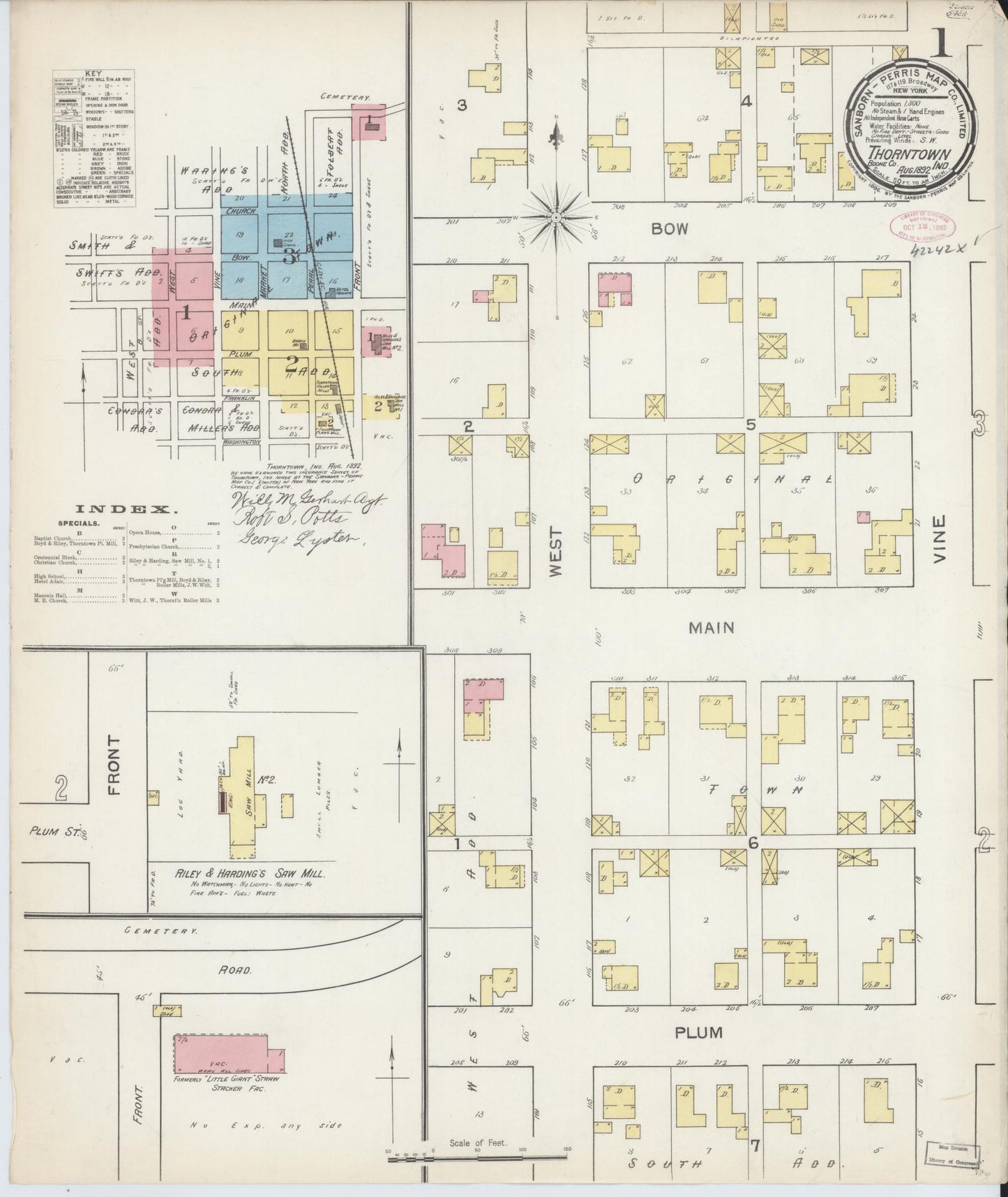 Sanborn Fire Insurance Map from Thorntown, Boone County, Indiana (1892), Sheet #0001 - Historic Sanborn Fire Insurance Map Print, vintage old map wall art, antique decor, genealogy gift, Indiana Indiana map