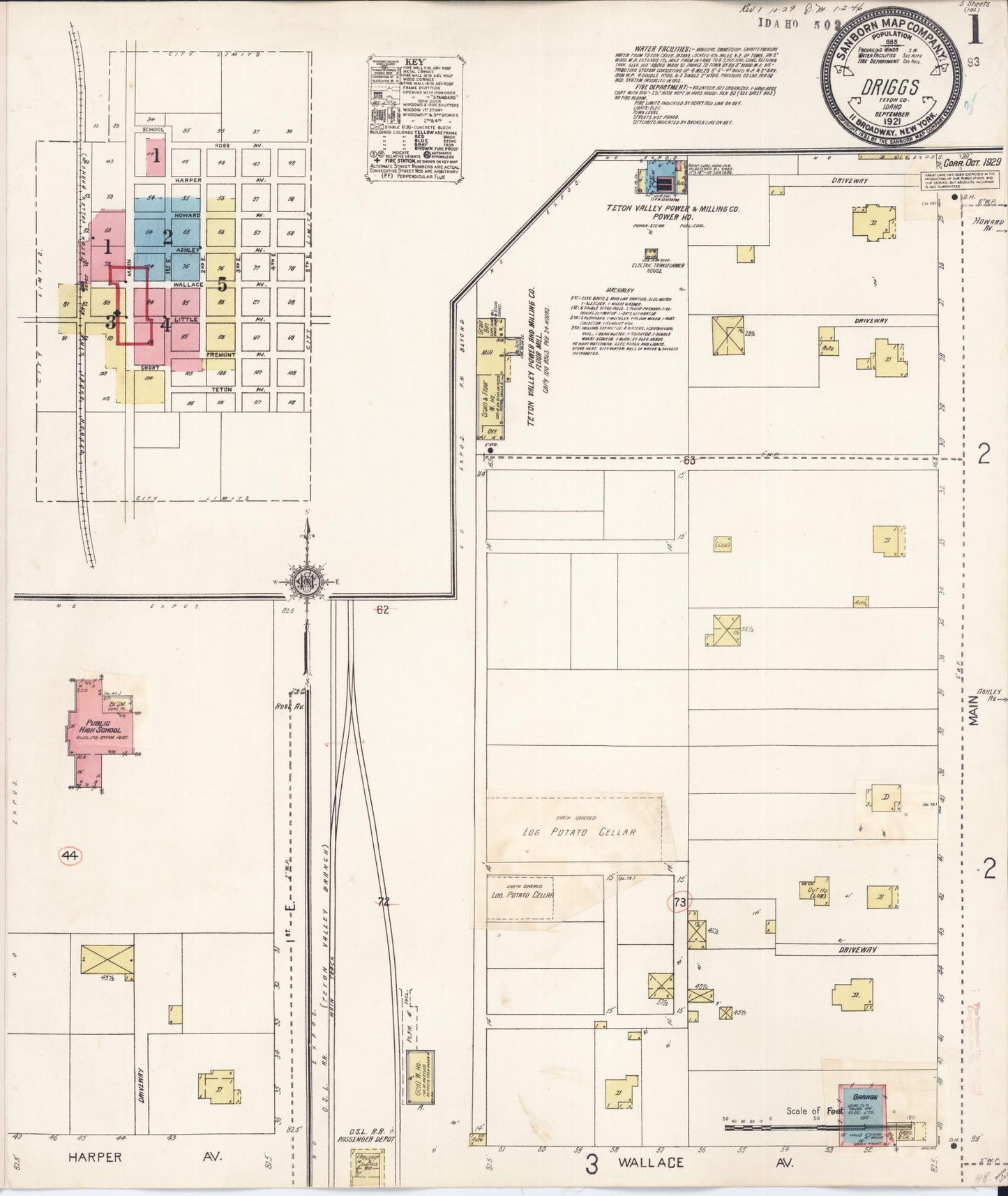 Sanborn Fire Insurance Map from Driggs, Teton County, Idaho (1929), Sheet #0001 - Complete Map Set gallery image, historic Sanborn map, vintage wall art, Idaho Idaho