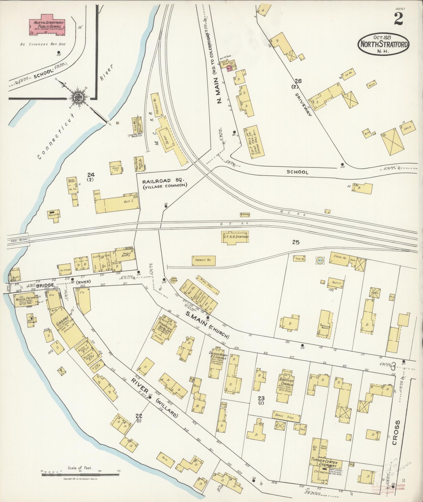 Sanborn Fire Insurance Map from North Stratford, Coos County, New Hampshire (1921), Sheet #0002 - Complete Map Set gallery image, historic Sanborn map, vintage wall art, New Hampshire New Hampshire