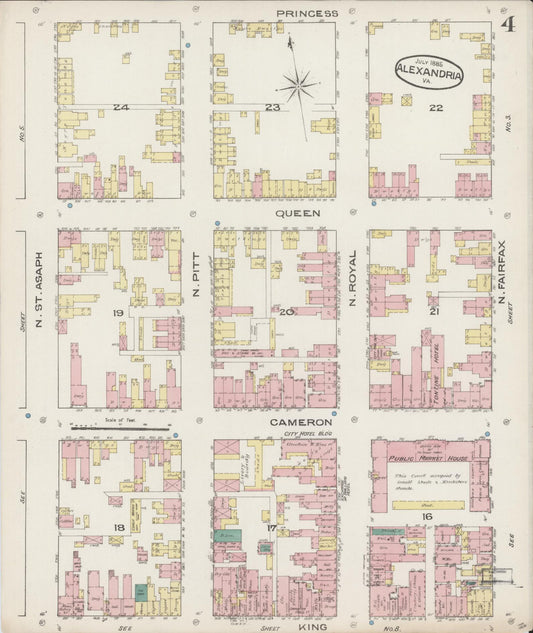 Sanborn Fire Insurance Map from Alexandria, Independent Cities, Virginia (1885), Sheet #0004 - Historic Sanborn Fire Insurance Map Print, vintage old map wall art, antique decor, genealogy gift, Virginia Virginia map