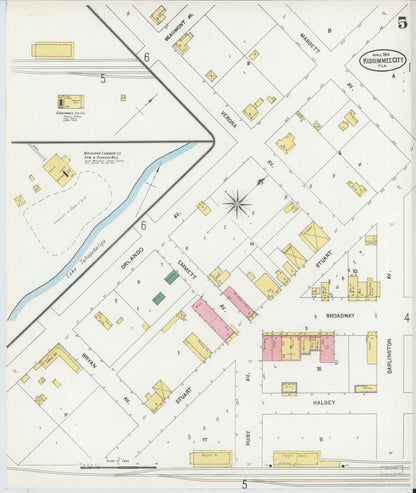 Sanborn Fire Insurance Map from Kissimmee, Osceola County, Florida (1904), Sheet #0005 - Complete Map Set gallery image, historic Sanborn map, vintage wall art, Florida Florida