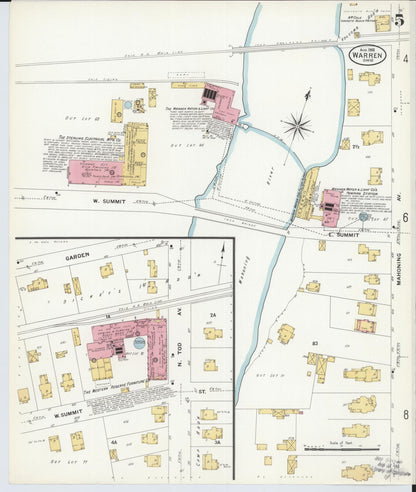 Sanborn Fire Insurance Map from Warren, Trumbull County, Ohio (1908), Sheet #0005 - Historic Sanborn Fire Insurance Map Print, vintage old map wall art, antique decor, genealogy gift, Ohio Ohio map