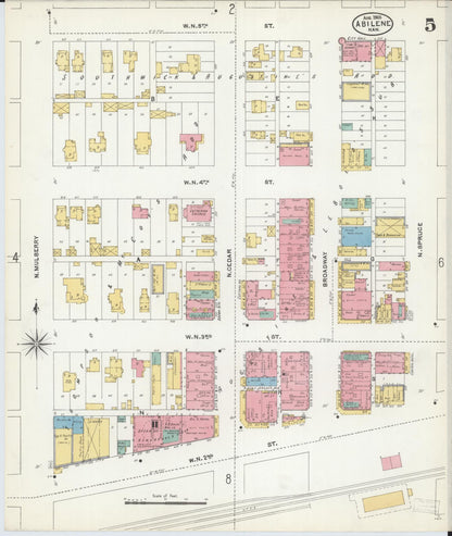 Sanborn Fire Insurance Map from Abilene, Dickinson County, Kansas (1905), Sheet #0005 - Complete Map Set gallery image, historic Sanborn map, vintage wall art, Kansas Kansas