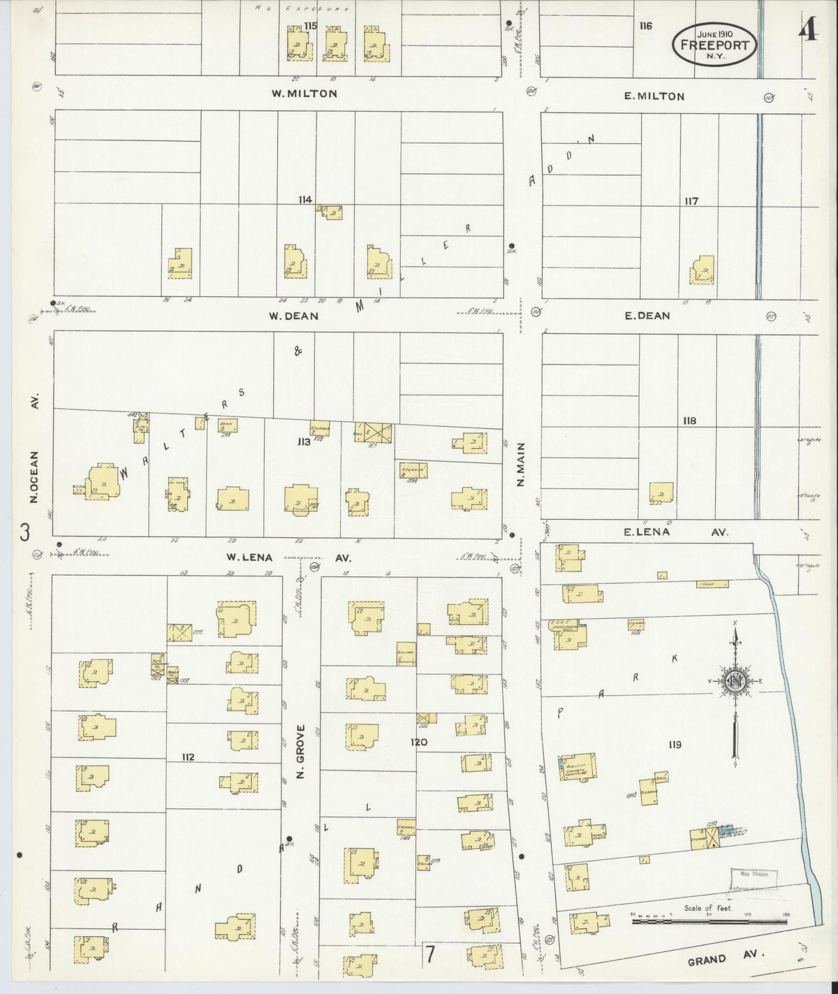 Sanborn Fire Insurance Map from Freeport, Nassau County, New York (1910), Sheet #0004 - Complete Map Set gallery image, historic Sanborn map, vintage wall art, New York New York