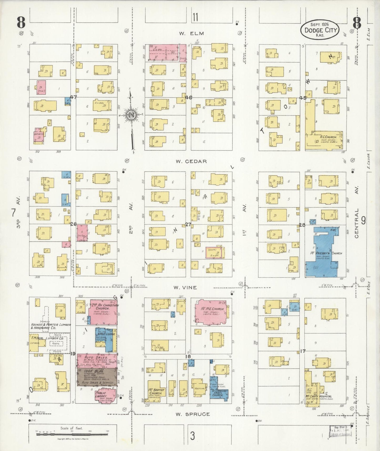 Sanborn Fire Insurance Map from Dodge City, Ford County, Kansas (1926), Sheet #0008 - Complete Map Set gallery image, historic Sanborn map, vintage wall art, Kansas Kansas