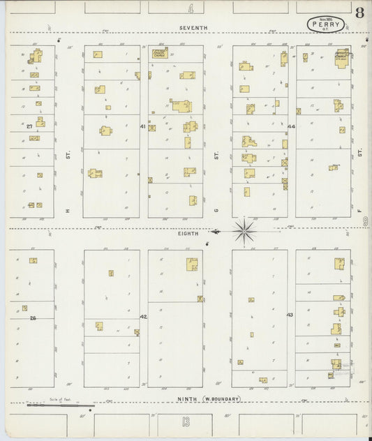Sanborn Fire Insurance Map from Perry, Noble County, Oklahoma (1895), Sheet #0008 - Historic Sanborn Fire Insurance Map Print, vintage old map wall art, antique decor, genealogy gift, Oklahoma Oklahoma map