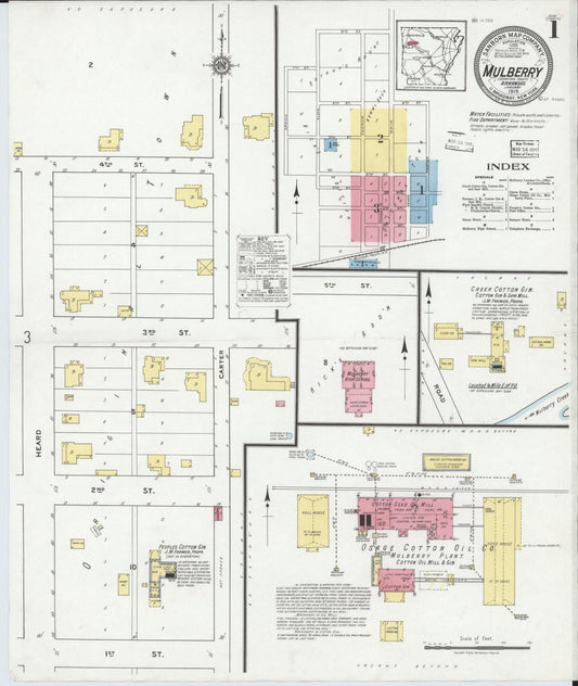 Sanborn Fire Insurance Map from Mulberry, Crawford County, Arkansas (1919), Sheet #0001 - Historic Sanborn Fire Insurance Map Print, vintage old map wall art, antique decor, genealogy gift, Arkansas Arkansas map