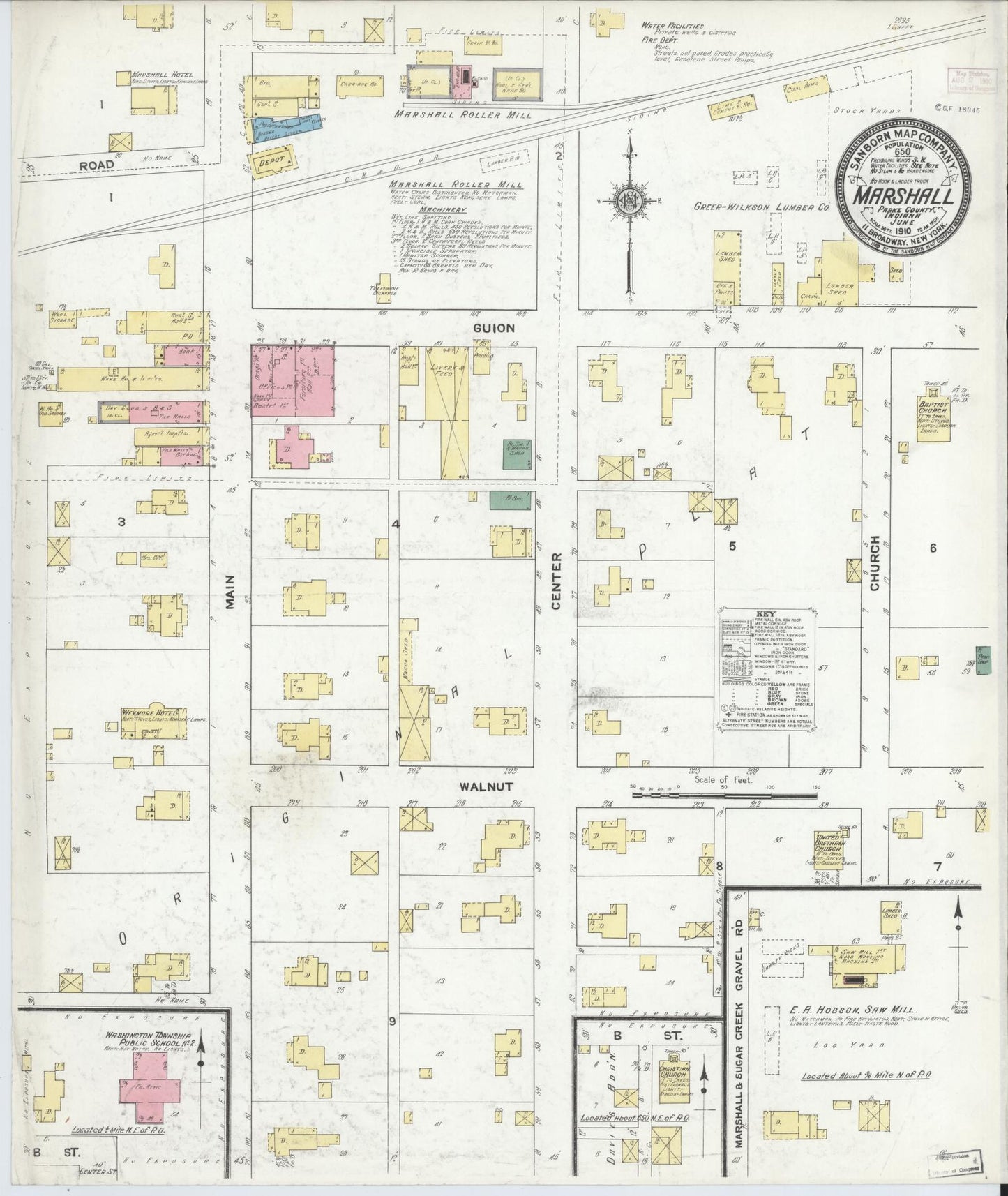 Sanborn Fire Insurance Map from Marshall, Parke County, Indiana. (1910) – Historic Sanborn Fire Insurance Map Print