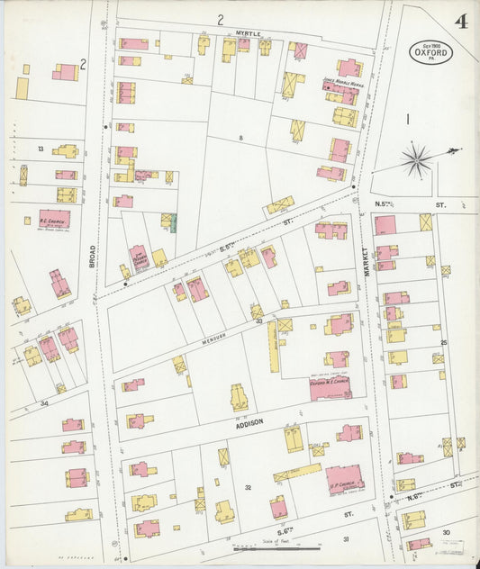 Sanborn Fire Insurance Map from Oxford, Chester County, Pennsylvania (1900), Sheet #0004 - Historic Sanborn Fire Insurance Map Print, vintage old map wall art, antique decor, genealogy gift, Pennsylvania Pennsylvania map