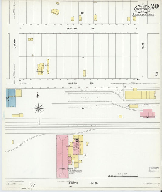 Sanborn Fire Insurance Map from Westfield, Union County, New Jersey (1909), Sheet #0020 - Historic Sanborn Fire Insurance Map Print, vintage old map wall art, antique decor, genealogy gift, New Jersey New Jersey map