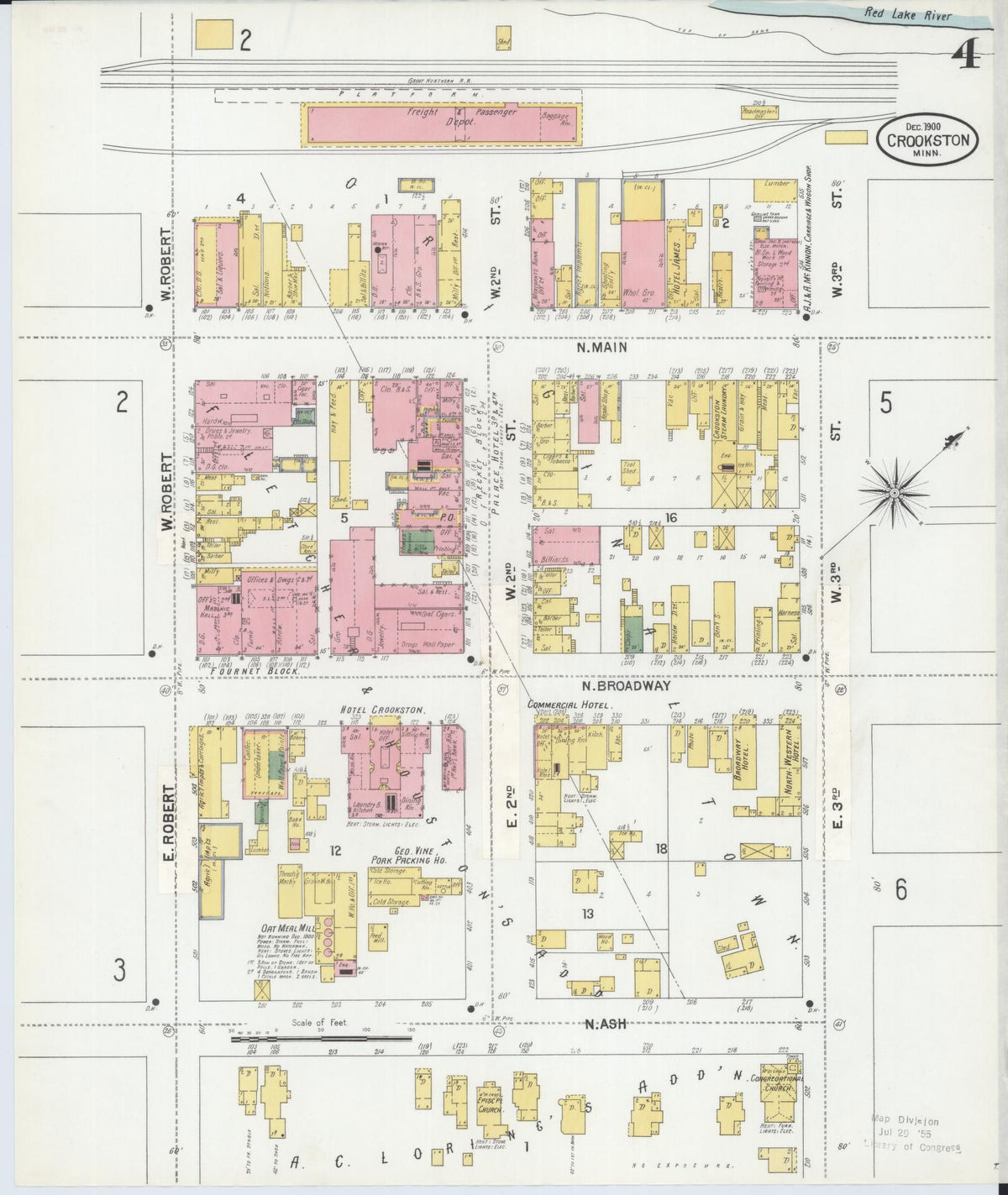 Sanborn Fire Insurance Map from Crookston, Polk County, Minnesota (1900), Sheet #0004 - Historic Sanborn Fire Insurance Map Print, vintage old map wall art, antique decor, genealogy gift, Minnesota Minnesota map
