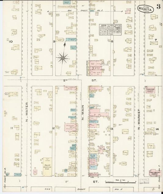 Sanborn Fire Insurance Map from Wichita, Sedgwick County, Kansas (1884), Sheet #0003 - Historic Sanborn Fire Insurance Map Print, vintage old map wall art, antique decor, genealogy gift, Kansas Kansas map