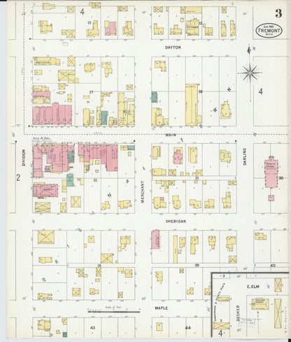 Sanborn Fire Insurance Map from Fremont, Newaygo County, Michigan (1899), Sheet #0003 - Complete Map Set gallery image, historic Sanborn map, vintage wall art, Michigan Michigan