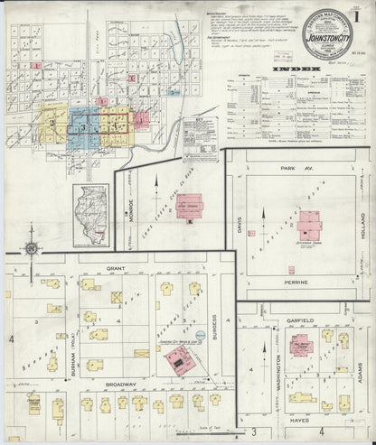 Sanborn Fire Insurance Map from Johnston City, Williamson County, Illinois (1914), Sheet #0001 - Complete Map Set gallery image, historic Sanborn map, vintage wall art, Illinois Illinois