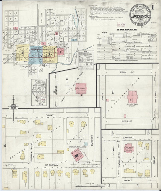 Sanborn Fire Insurance Map from Johnston City, Williamson County, Illinois (1914), Sheet #0001 - Complete Map Set gallery image, historic Sanborn map, vintage wall art, Illinois Illinois