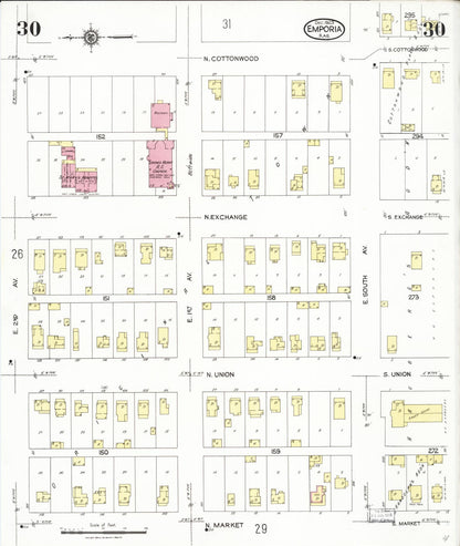 Sanborn Fire Insurance Map from Emporia, Lyon County, Kansas (1923), Sheet #0030 - Complete Map Set gallery image, historic Sanborn map, vintage wall art, Kansas Kansas