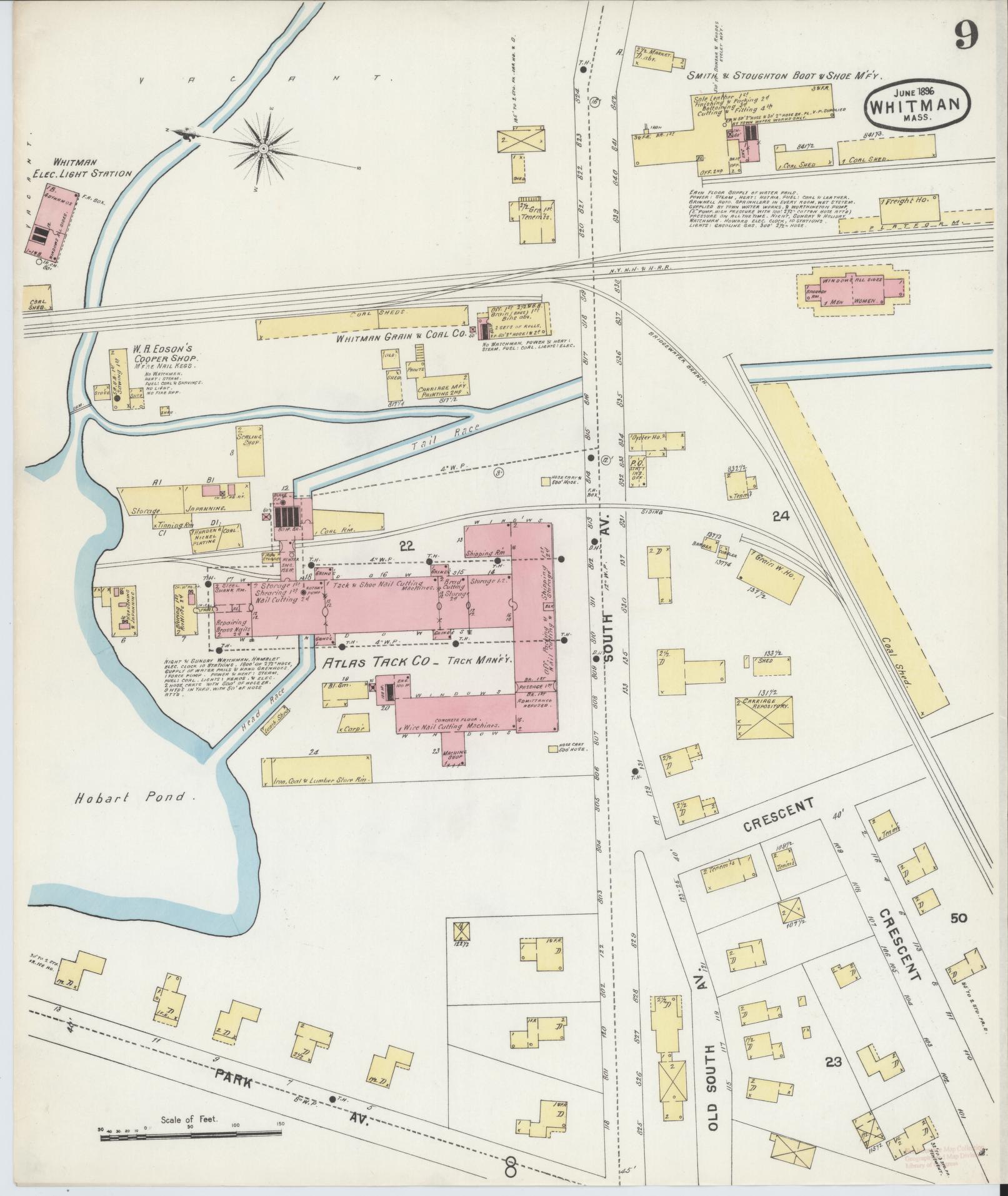 Sanborn Fire Insurance Map from Whitman, Plymouth County, Massachusetts (1896), Sheet #0009 - Complete Map Set gallery image, historic Sanborn map, vintage wall art, Massachusetts Massachusetts