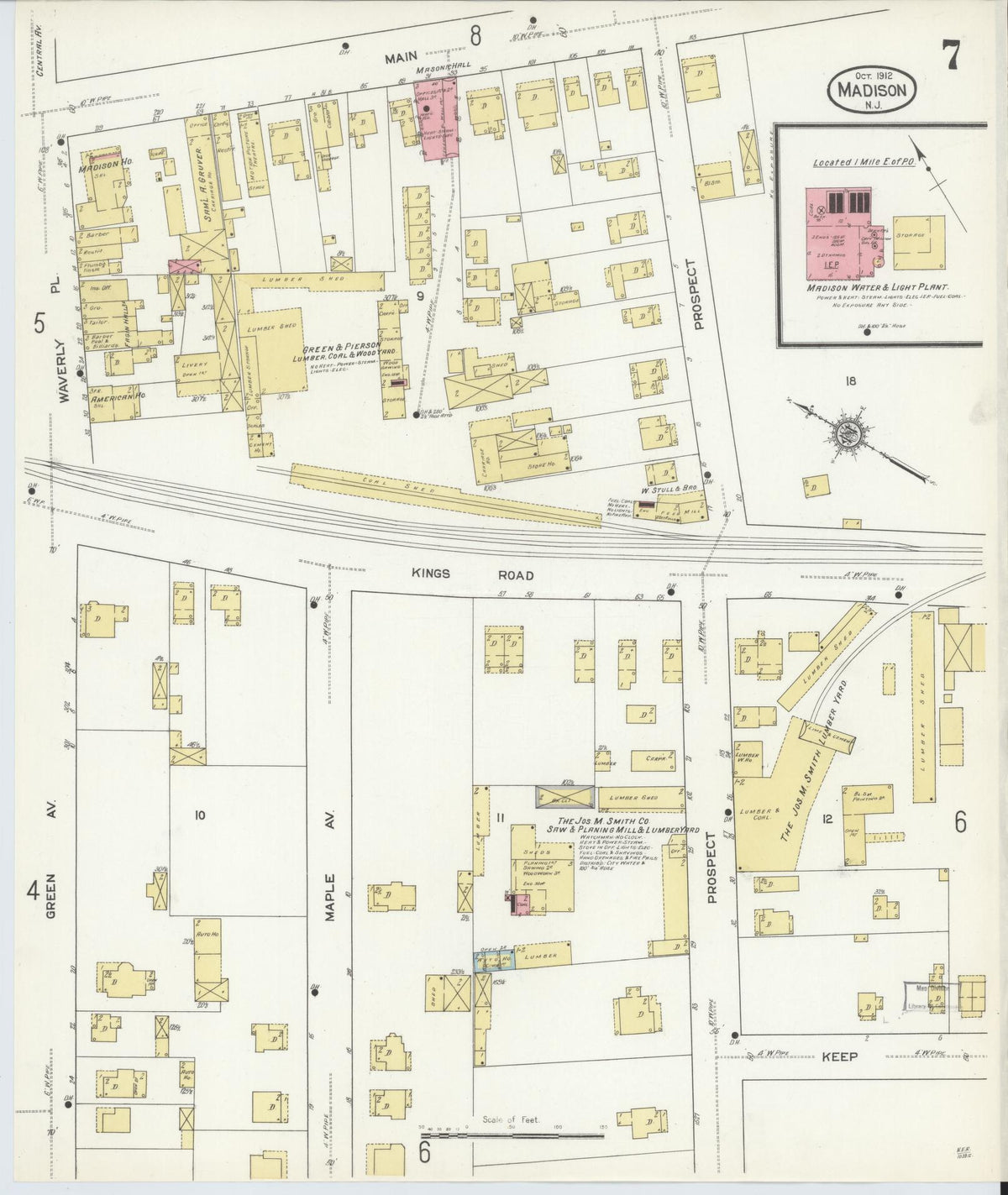 Sanborn Fire Insurance Map from Madison, Morris County, New Jersey (1912), Sheet #0007 - Historic Sanborn Fire Insurance Map Print, vintage old map wall art, antique decor, genealogy gift, New Jersey New Jersey map