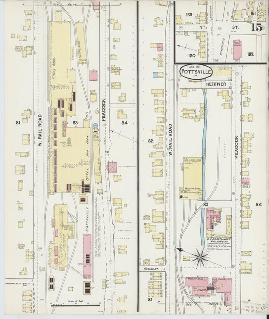 Sanborn Fire Insurance Map from Pottsville, Schuylkill County, Pennsylvania (1891), Sheet #0015 - Historic Sanborn Fire Insurance Map Print, vintage old map wall art, antique decor, genealogy gift, Pennsylvania Pennsylvania map