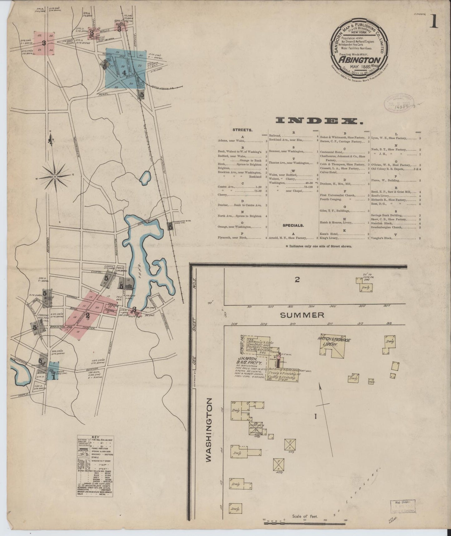 Sanborn Fire Insurance Map from Abington, Plymouth County, Massachusetts (1885), Sheet #0001 - Historic Sanborn Fire Insurance Map Print, vintage old map wall art, antique decor, genealogy gift, Massachusetts Massachusetts map