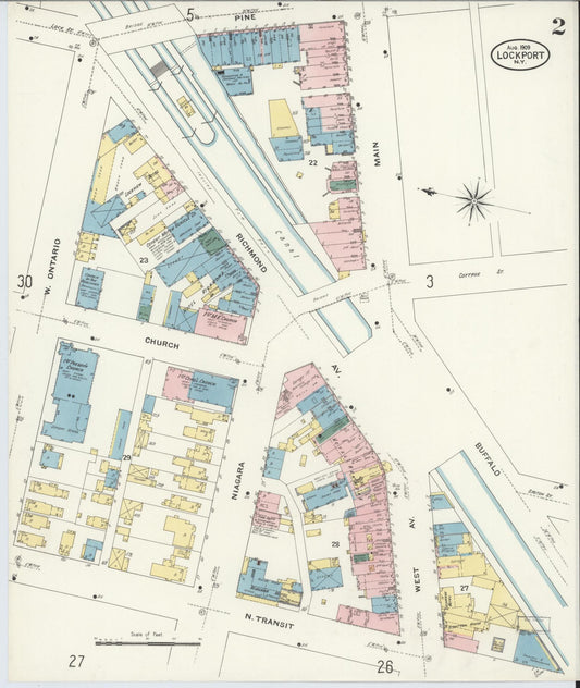 Sanborn Fire Insurance Map from Lockport, Niagara County, New York (1909), Sheet #0002 - Historic Sanborn Fire Insurance Map Print, vintage old map wall art, antique decor, genealogy gift, New York New York map