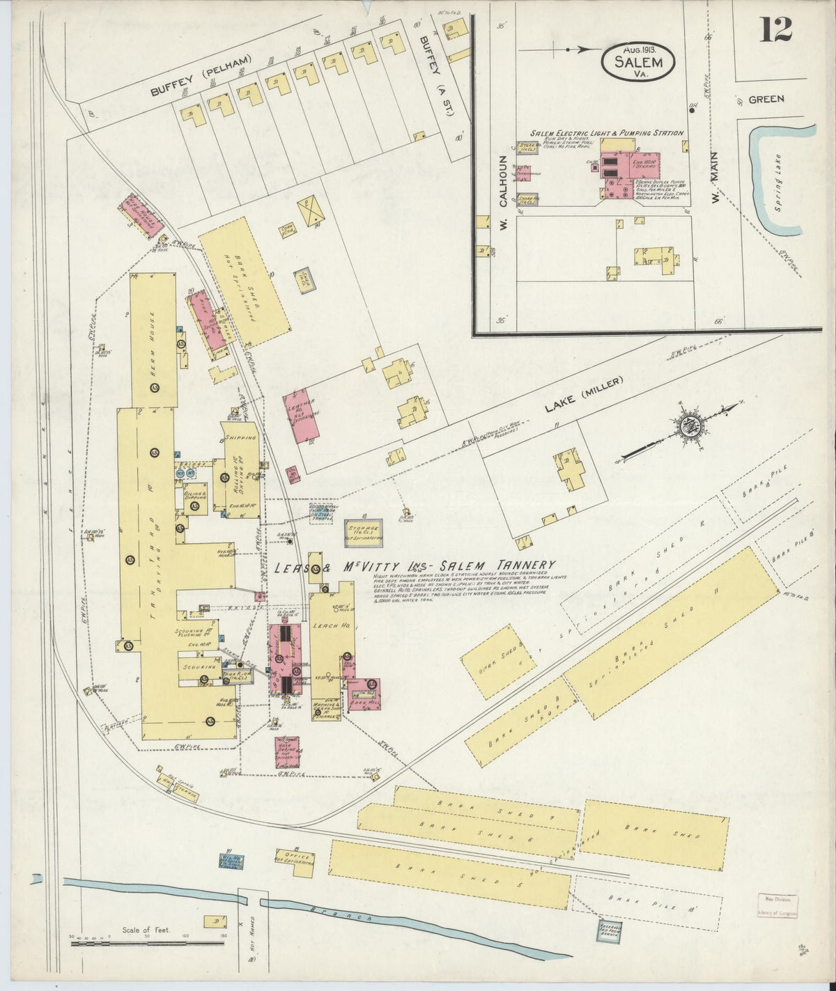 Sanborn Fire Insurance Map from Salem, Independent Cities, Virginia (1913), Sheet #0012 - Complete Map Set gallery image, historic Sanborn map, vintage wall art, Virginia Virginia