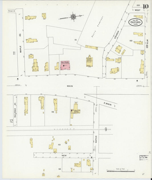 Sanborn Fire Insurance Map from Oxford, Worcester County, Massachusetts (1911), Sheet #0010 - Historic Sanborn Fire Insurance Map Print, vintage old map wall art, antique decor, genealogy gift, Massachusetts Massachusetts map