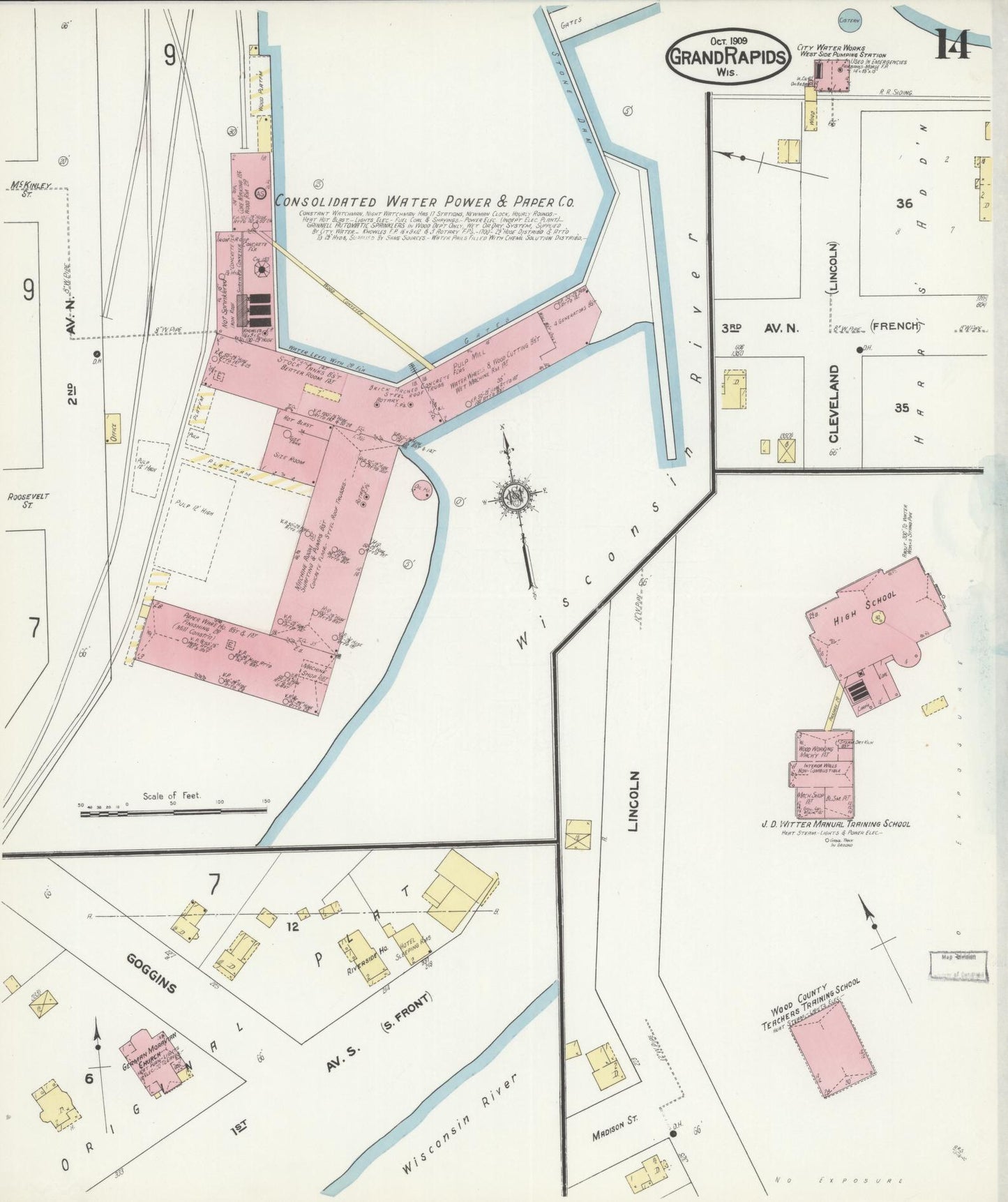 Sanborn Fire Insurance Map from Grand Rapids, Wood County, Wisconsin (1909), Sheet #0014 - Complete Map Set gallery image, historic Sanborn map, vintage wall art, Wisconsin Wisconsin