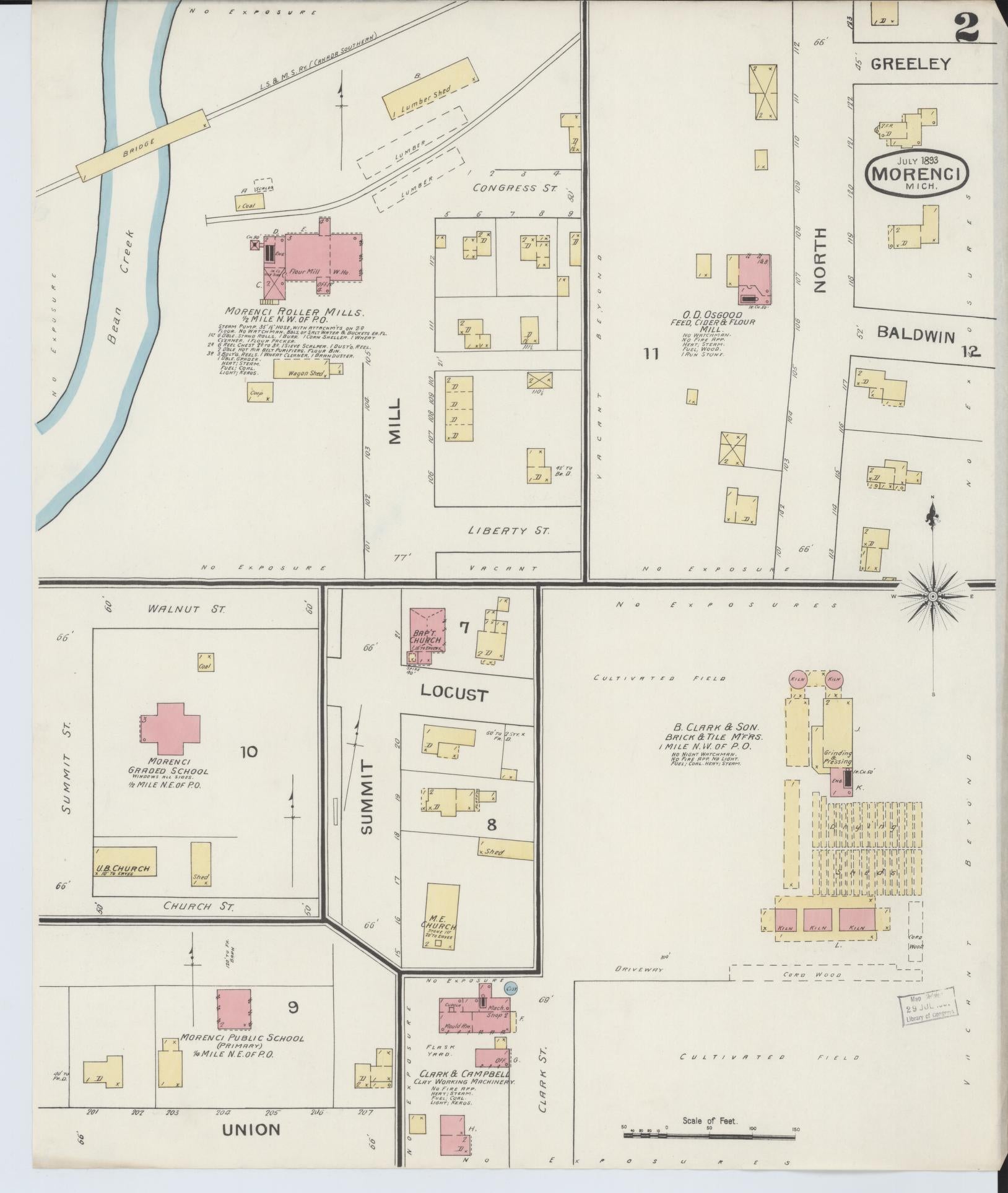 Sanborn Fire Insurance Map from Morenci, Lenawee County, Michigan (1893), Sheet #0002 - Complete Map Set gallery image, historic Sanborn map, vintage wall art, Michigan Michigan