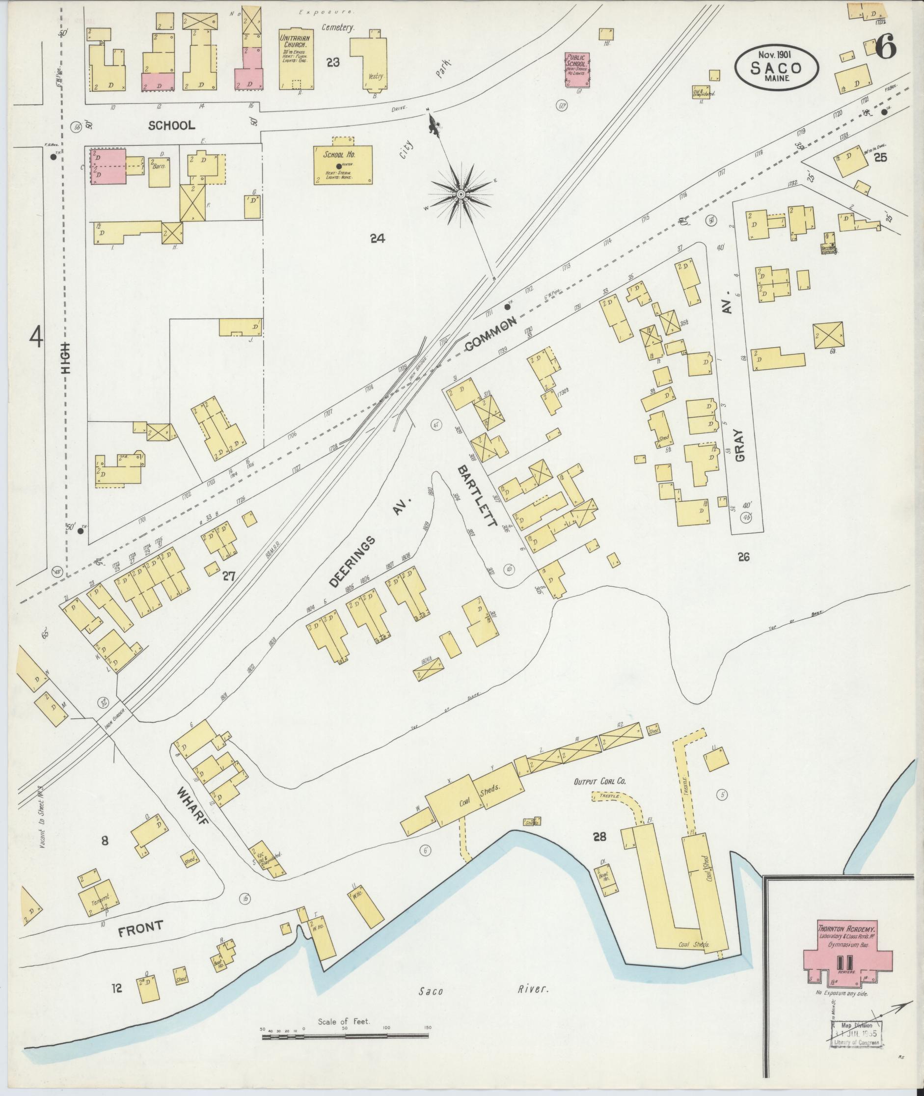 Sanborn Fire Insurance Map from Saco, York County, Maine (1901), Sheet #0006 - Complete Map Set gallery image, historic Sanborn map, vintage wall art, Maine Maine