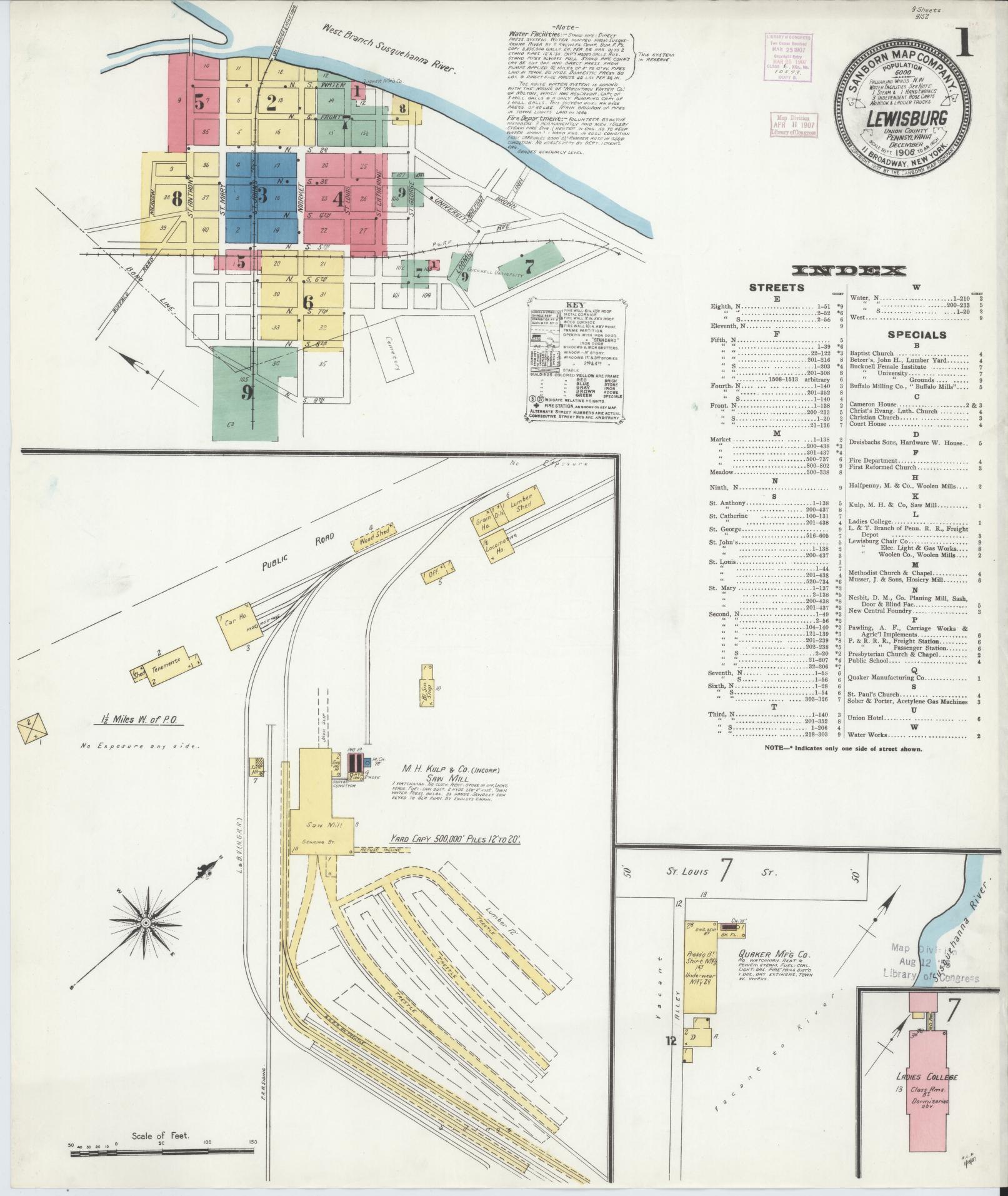 Sanborn Fire Insurance Map from Lewisburg, Union County, Pennsylvania (1906), Sheet #0001 - Complete Map Set gallery image, historic Sanborn map, vintage wall art, Pennsylvania Pennsylvania