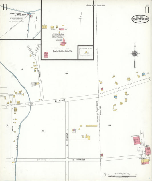Sanborn Fire Insurance Map from Kennett Square, Chester County, Pennsylvania (1923), Sheet #0011 - Historic Sanborn Fire Insurance Map Print, vintage old map wall art, antique decor, genealogy gift, Pennsylvania Pennsylvania map